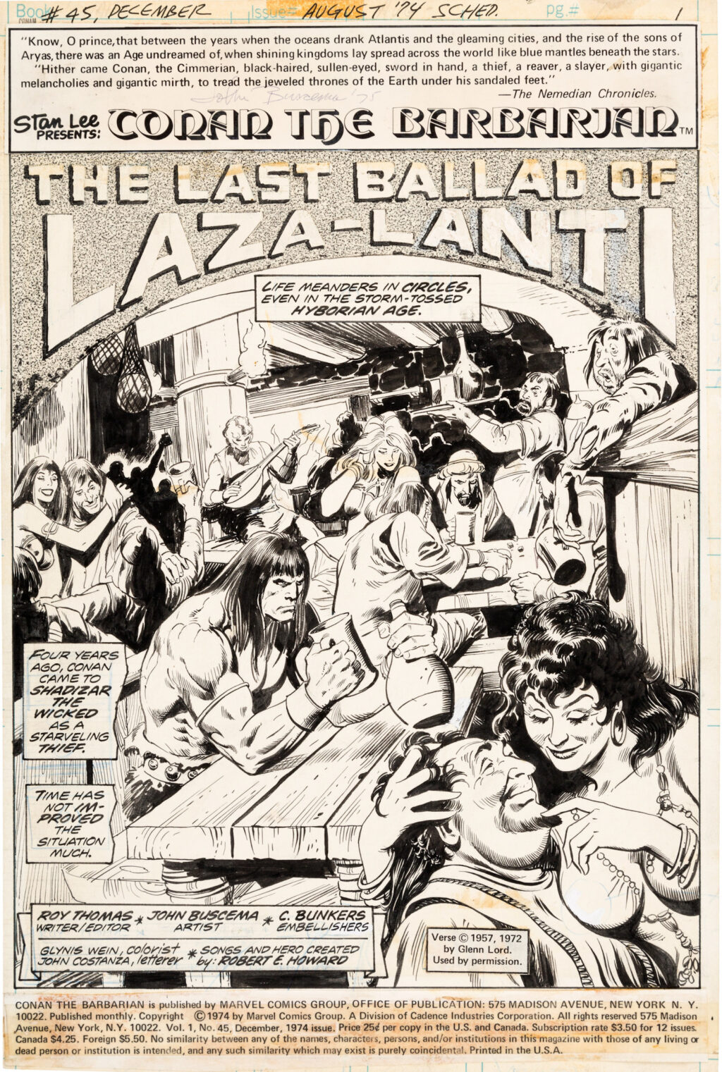 Conan the Barbarian issue 45 Page 1 by John Buscema and Crusty Bunkers