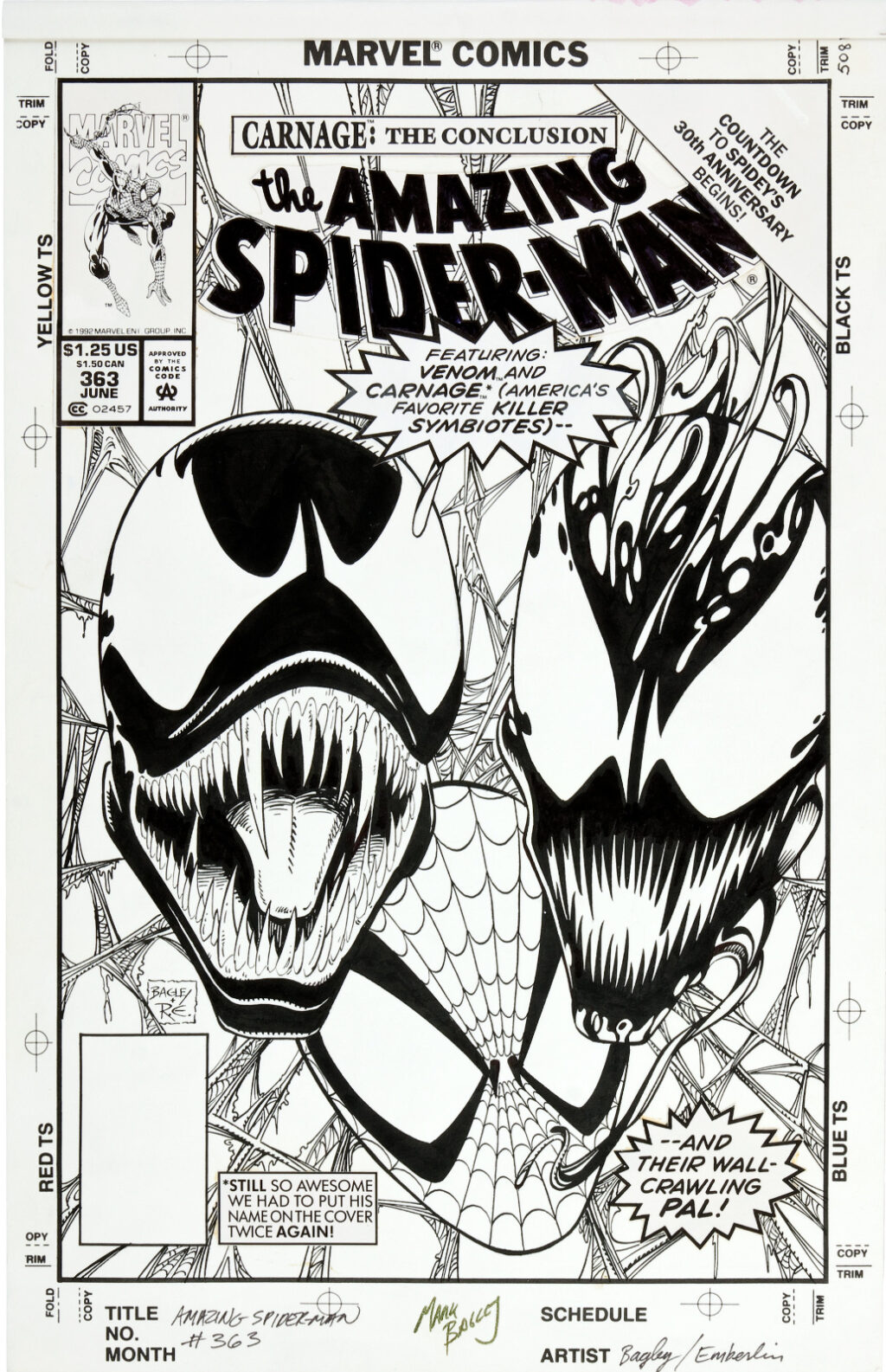 Amazing Spider Man issue 363 cover by Mark Bagley and Randy Emberlin